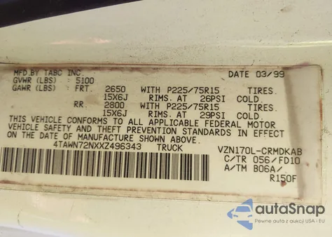 1999 Toyota Tacoma из США, поврежденный, VIN 4TAWN72NXXZ496343